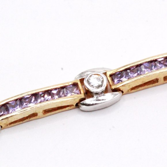Mint Sterling Silver Purple CZ Two Tone Long Tennis Bracelet - Picture 1 of 6